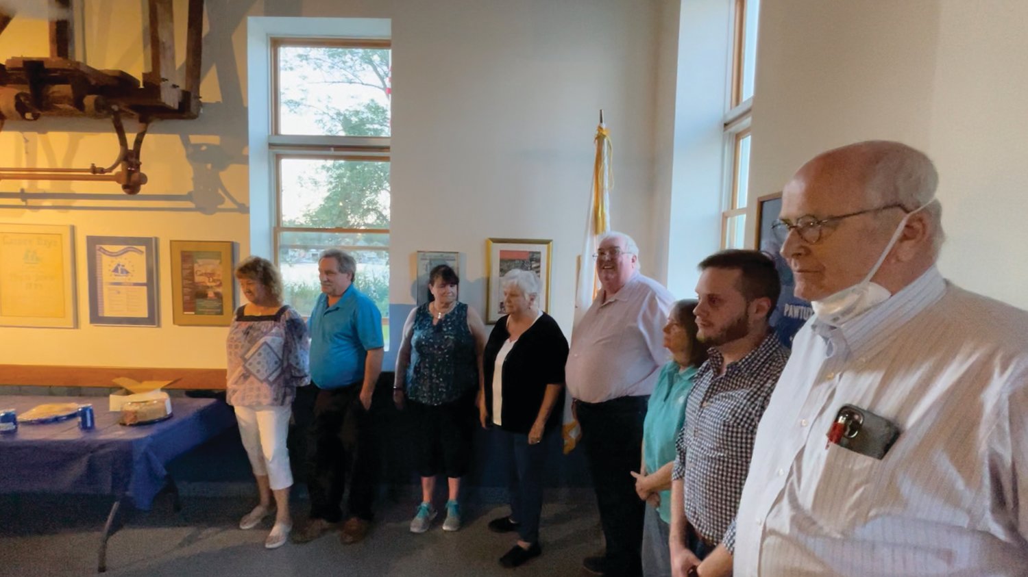 AN ‘HONOR GUARD’: The past presidents of the Gaspee Days Committee who were in attendance at last week’s ceremony gathered ahead of the swearing-in of the new officers. Mark Russell, the night’s emcee and one of the past presidents, said they would serve as an “honor guard” for the new slate.